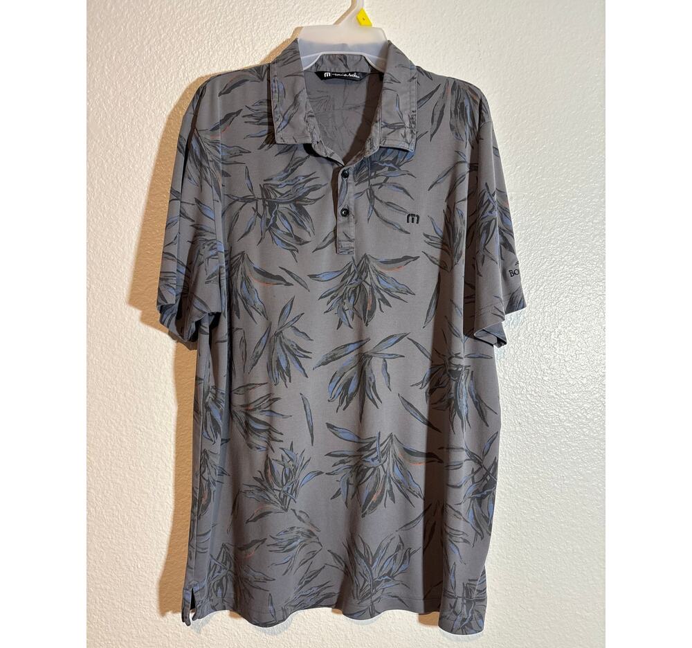 Travis Mathew Men's Size XL Bonita Bay Club Golf Logo Embroidery Leaf Print Polo